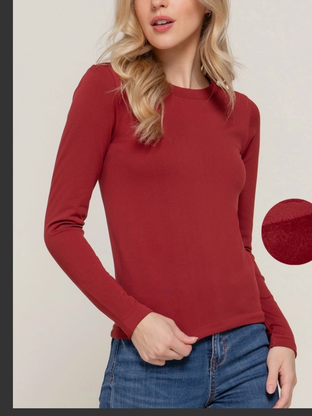 Active Basic Long Sleeve Crew Neck  Seamless Top wine